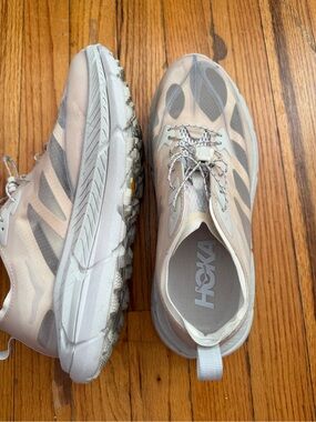 Hoka Satisfy collab sneakers in cream n white